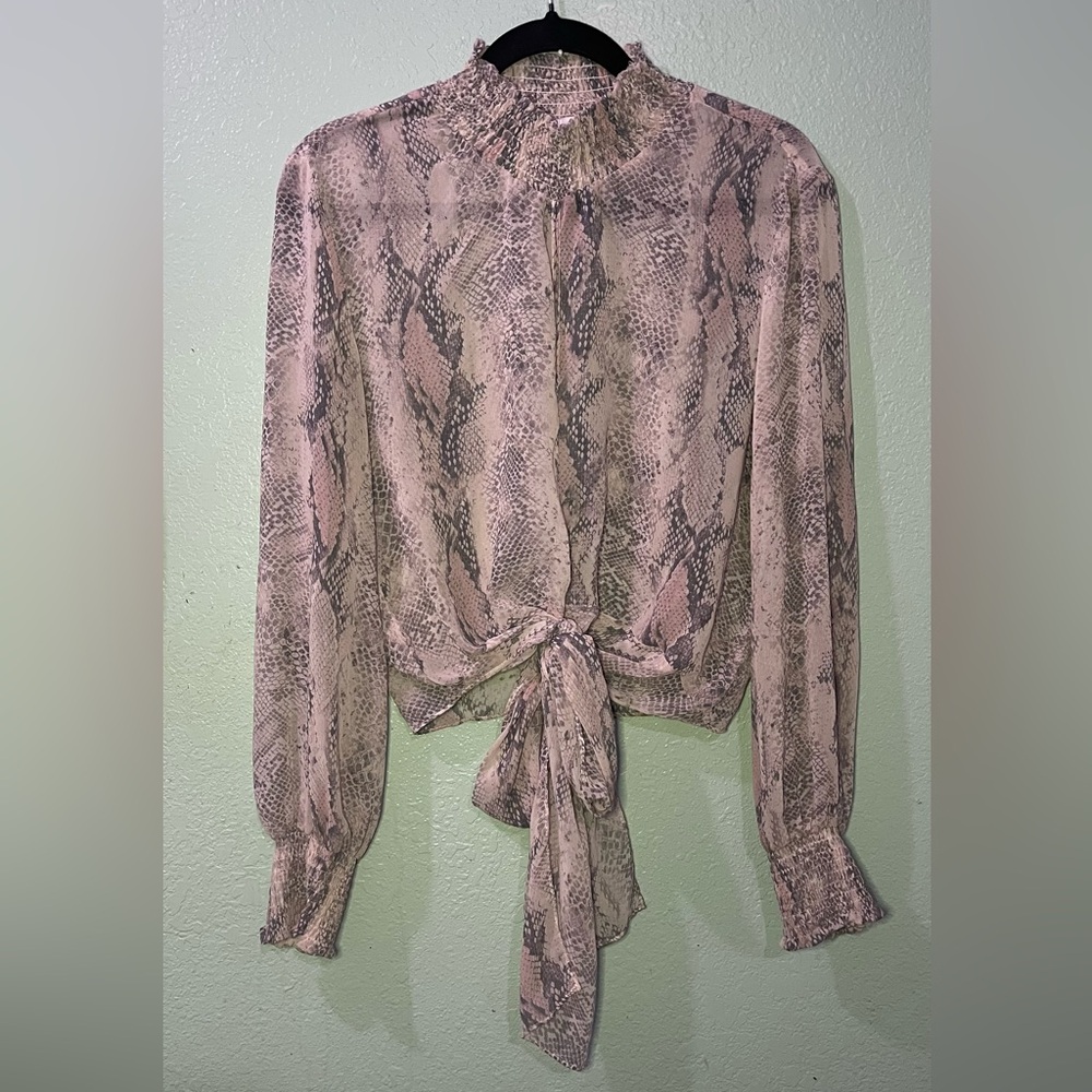 Lilyful Elegant Snake Print Blouse in Pink and Gray